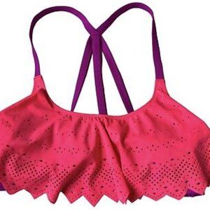 Victoria’s Secret PINK Flounce Caged Back Bikini Top Size XS Pink Laser cut